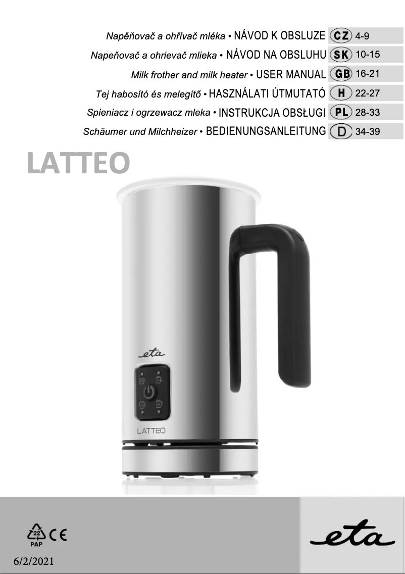 Página 1 del manual Manual de usuario Eta Latteo