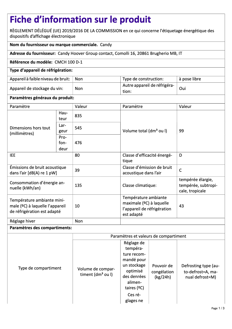 Imagen de la primera página del manual del dispositivo CMCH 100 D-1