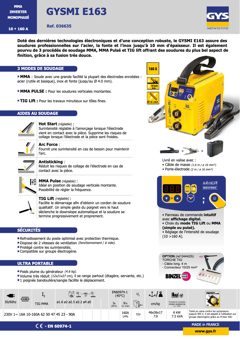 Imagen de la primera página del manual del dispositivo GYSMI E163