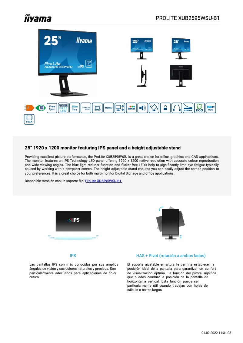 Imagen de la primera página del manual del dispositivo ProLite XUB2595WSU