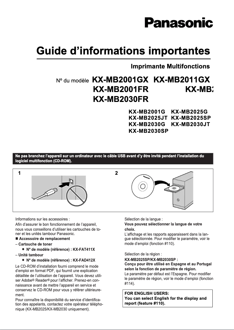Imagen de la primera página del manual del dispositivo KX-MB2001G