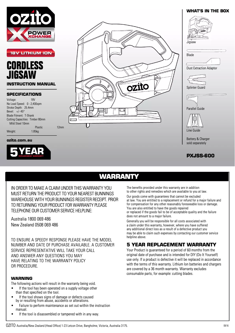 Página 1 del manual Manual de instrucciones Ozito PXJSS-600