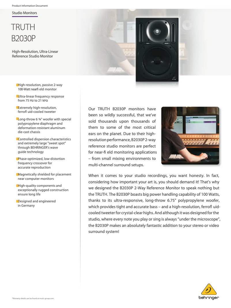 Página 1 del manual Ficha técnica Behringer B2030P