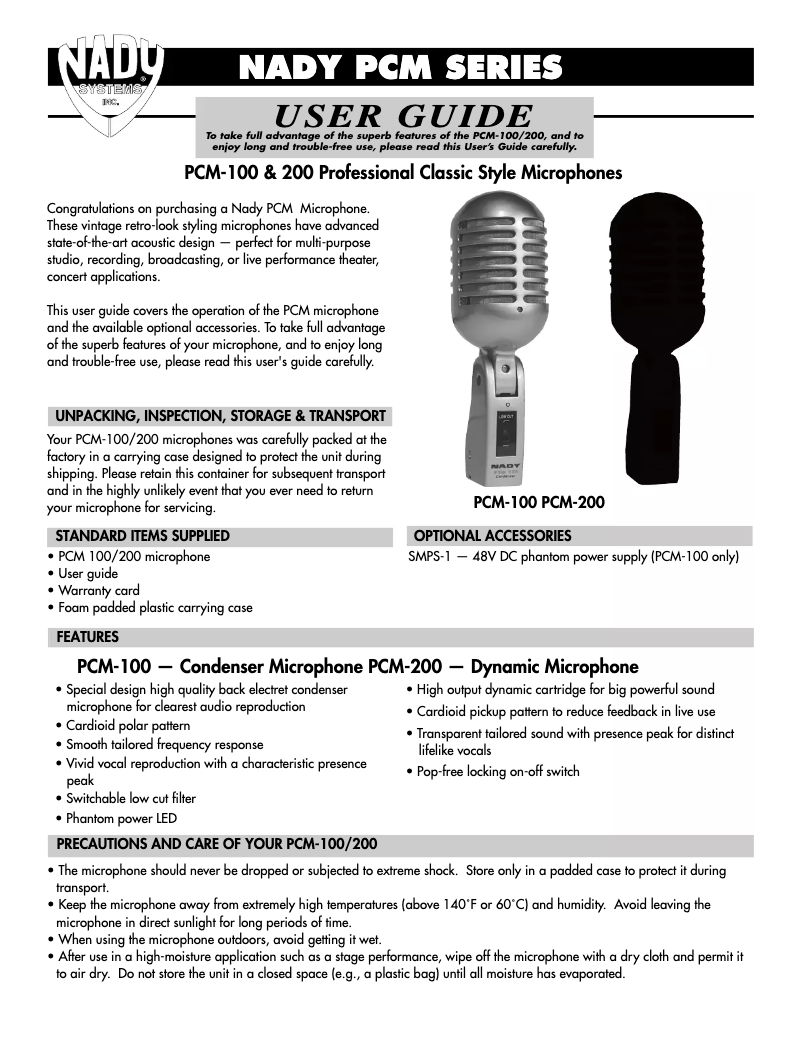 Imagen de la primera página del manual del dispositivo PCM-100