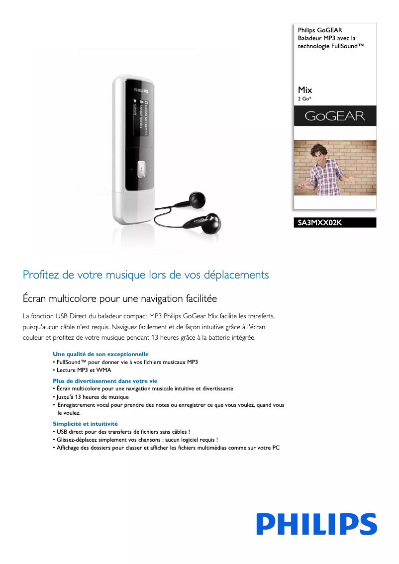 Imagen de la primera página del manual del dispositivo GoGear SA3MXX02K