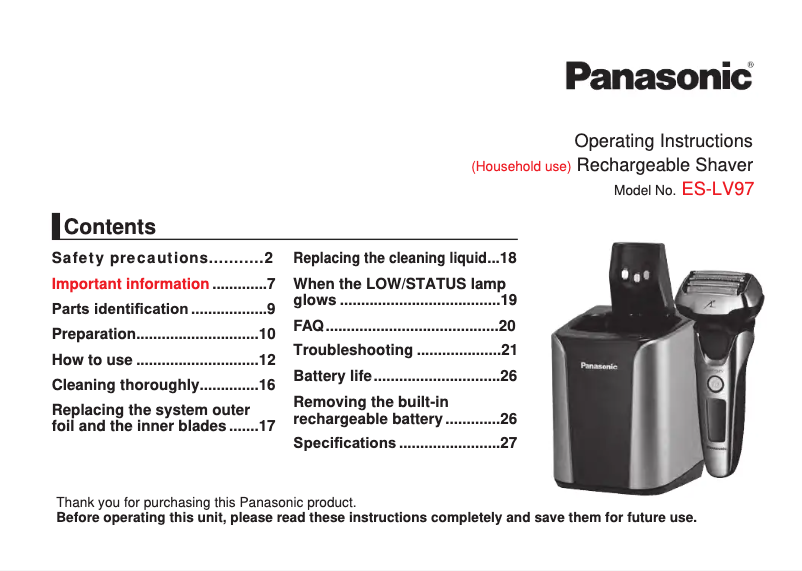Imagen de la primera página del manual del dispositivo ES‑LV97