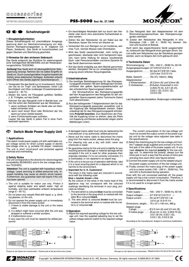 Página 1 del manual Manual de usuario Monacor PSS-5000