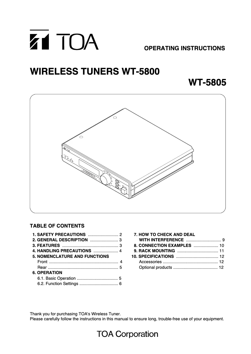 Página nº 1 - Manual de usuario TOA WT-5800