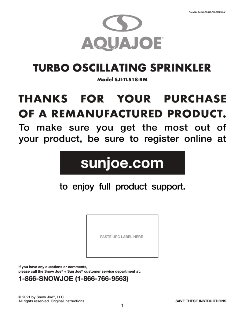 Página nº 1 - Manual de usuario Aqua Joe SJI-TLS18-RM