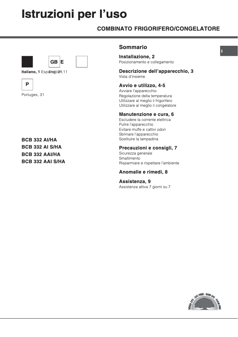 Página 1 del manual Manual de usuario Hotpoint Ariston BCB 332 AI