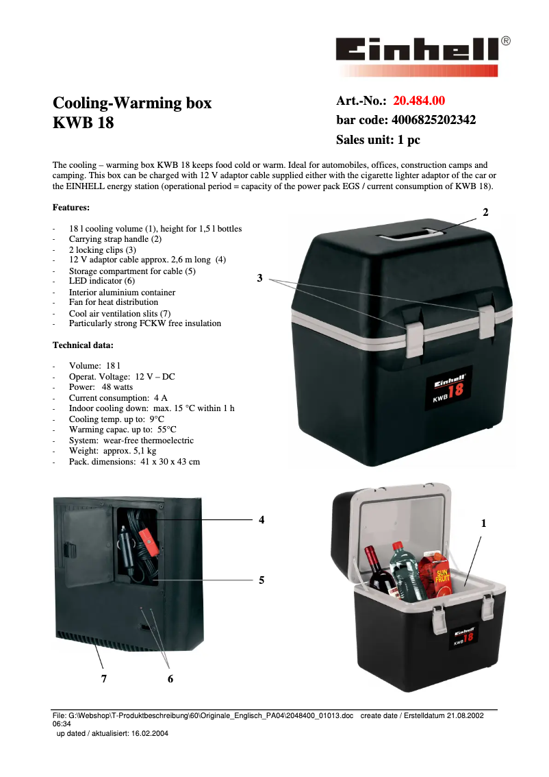 Página 1 del manual Ficha técnica Einhell KWB 18