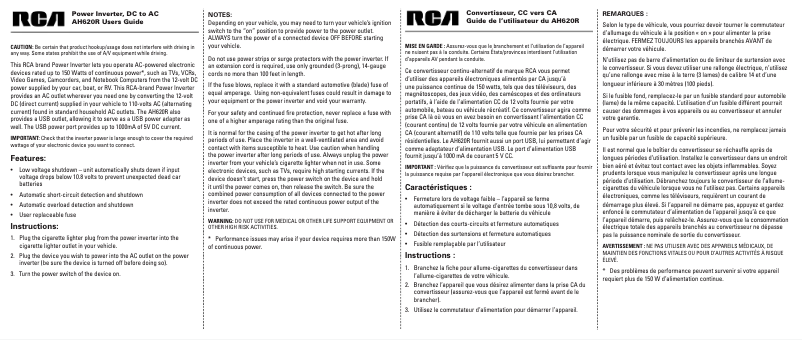 Página 1 del manual Manual de usuario audiovox AH620R
