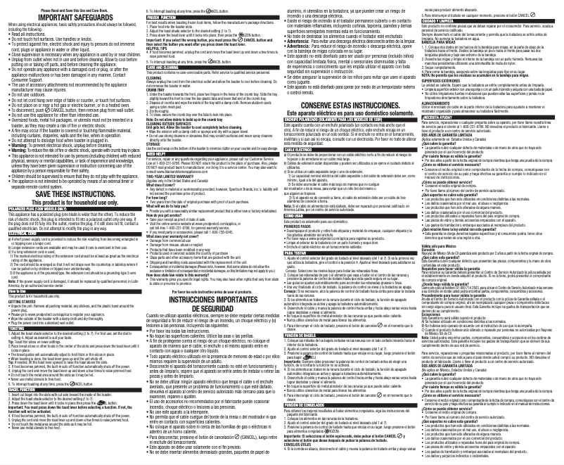 Imagen de la primera página del manual del dispositivo TR1300BD