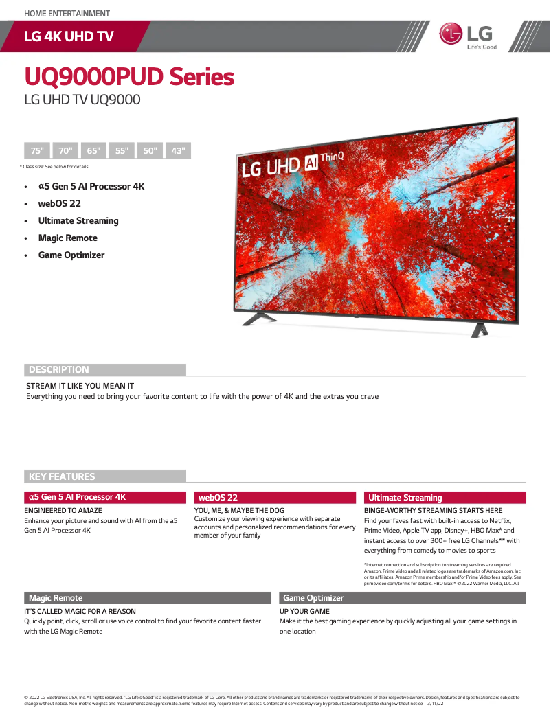 Página 1 del manual Ficha técnica LG 65UQ9000PUD
