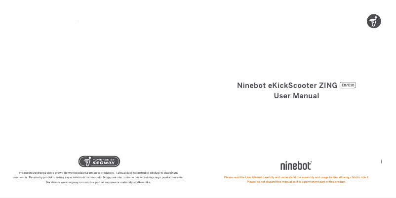 Página 1 del manual Manual de usuario Segway Ninebot eKickScooter ZING E8