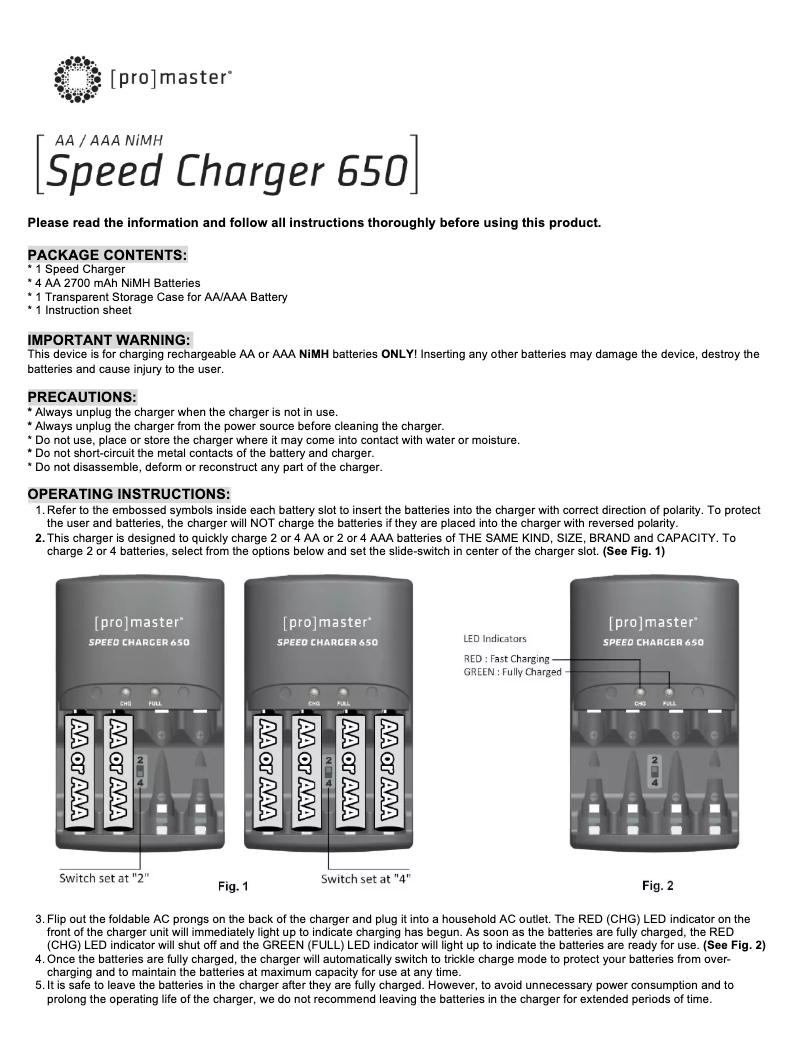 Página nº 1 - Manual de usuario ProMaster Speed Charger 650