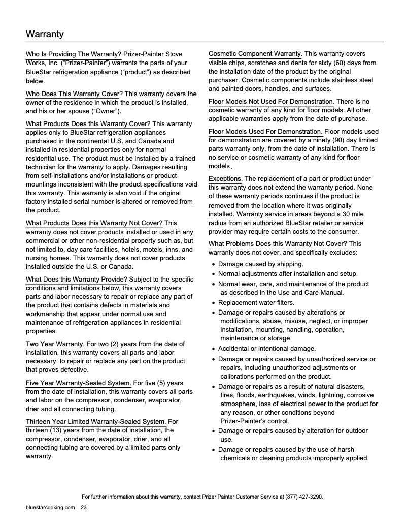 Página 1 del manual Información de garantía BlueStar BIF18L0