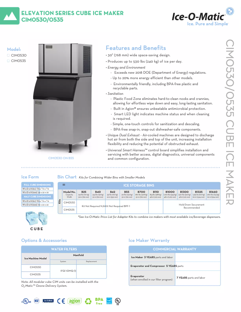 Página 1 del manual Ficha técnica Ice-O-Matic CIM0530FA