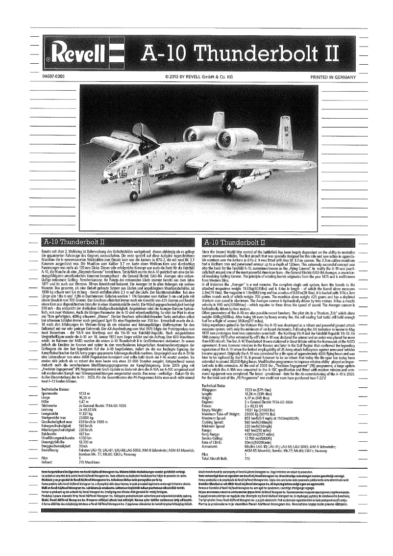 Página 1 del manual Manual de usuario Revell A-10 Thunderbolt II