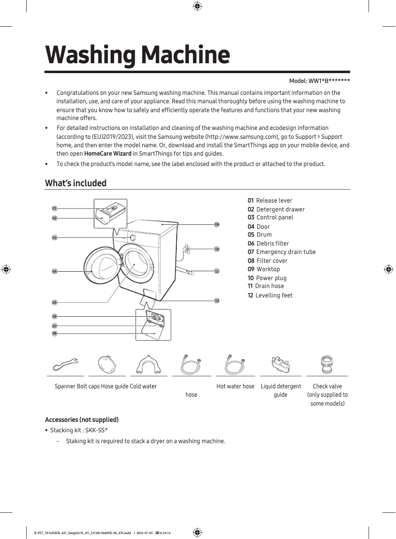 Página 1 del manual Guía de inicio rápido Samsung WW11BB944DGH