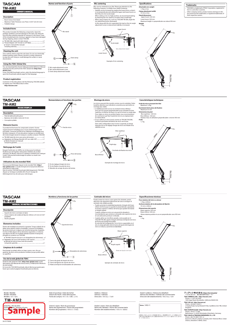 Imagen de la primera página del manual del dispositivo TM-AM2