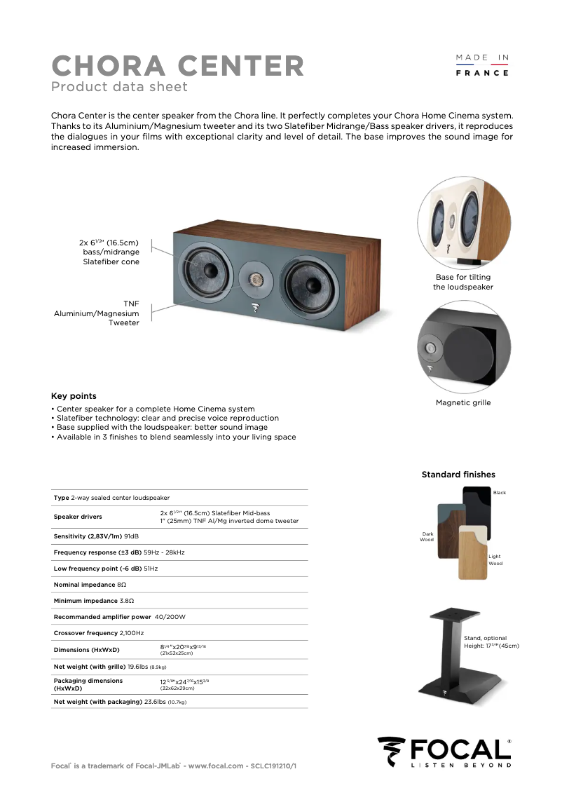 Página nº 1 - Ficha técnica Focal Chora Center