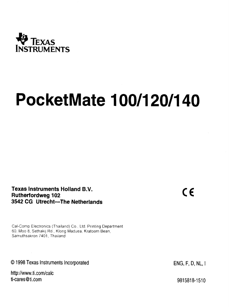 Página nº 1 - Manual de usuario Texas Instruments PocketMate 120