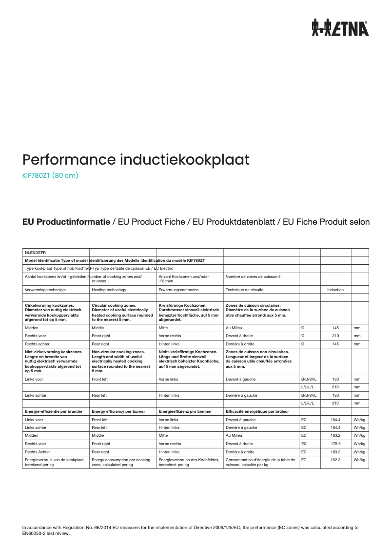 Página 1 del manual Ficha técnica Etna KIF780ZT