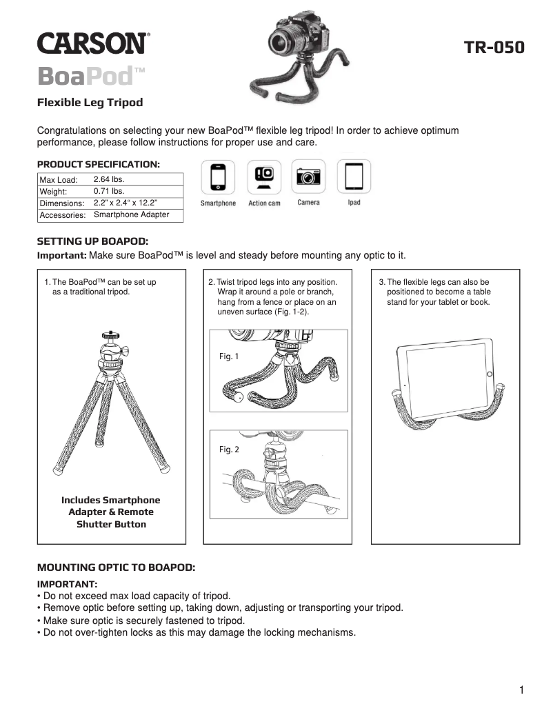 Imagen de la primera página del manual del dispositivo BoaPod TR-050