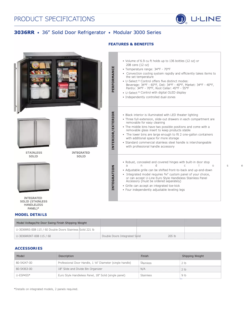 Página 1 del manual Ficha técnica U-Line U-3036RRS-00B