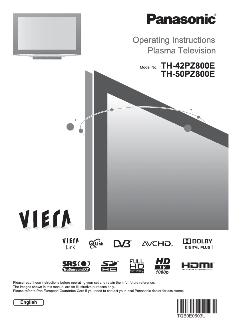 Imagen de la primera página del manual del dispositivo TH-50PZ800E