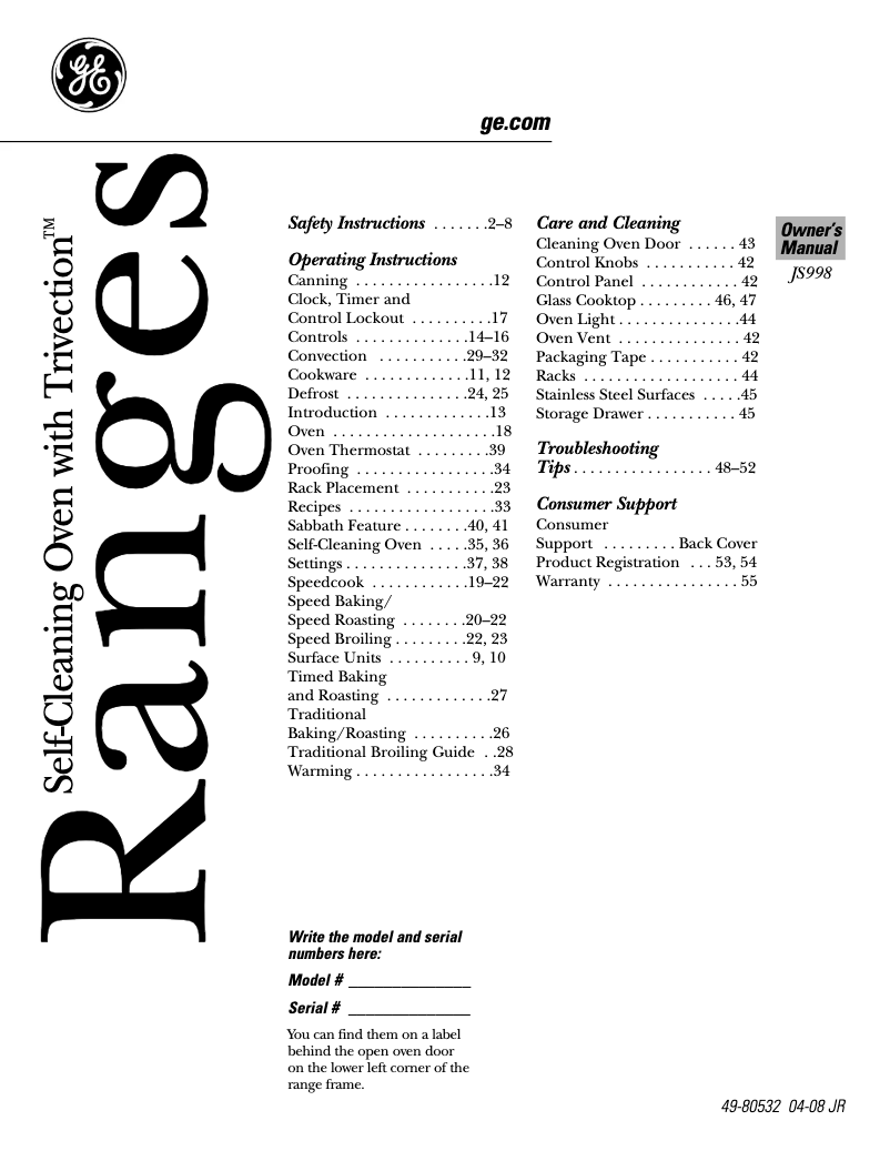 Imagen de la primera página del manual del dispositivo Profile JS998BKBB