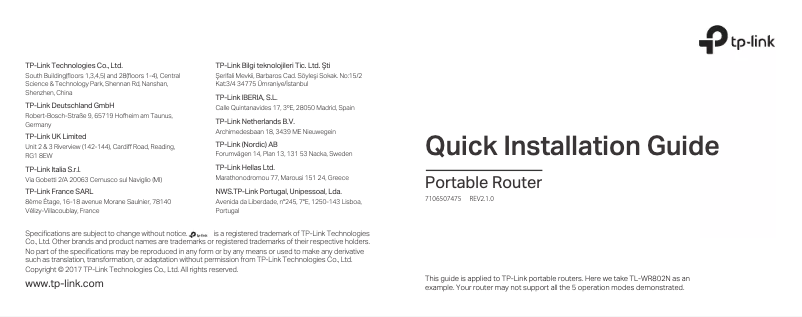 Imagen de la primera página del manual del dispositivo TL-WR702N