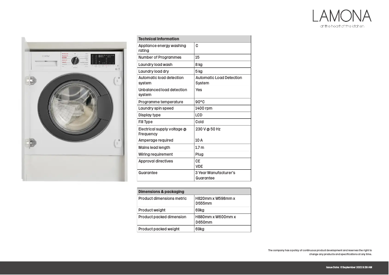 Página 1 del manual Ficha técnica Lamona LAM8900
