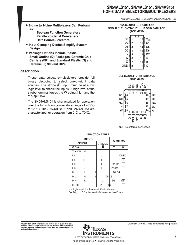 Página 1 del manual Manual de usuario Texas Instruments SN74ALS151N