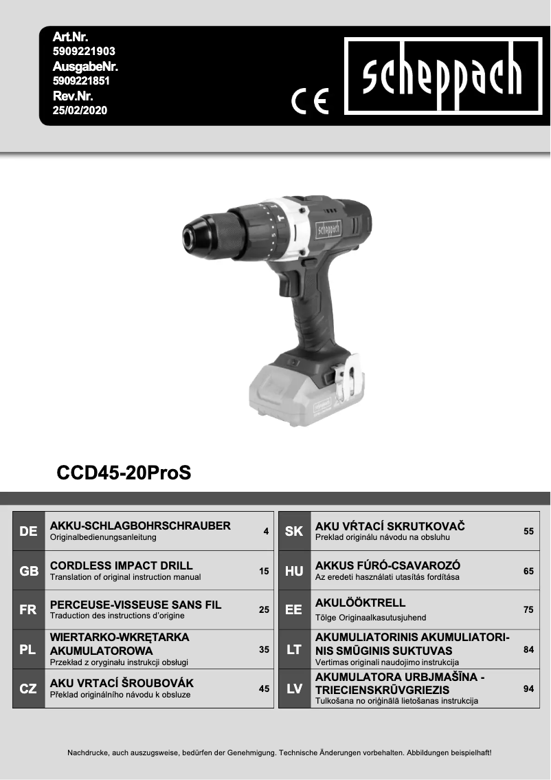 Página nº 1 - Manual de usuario Scheppach CCD45-20ProS