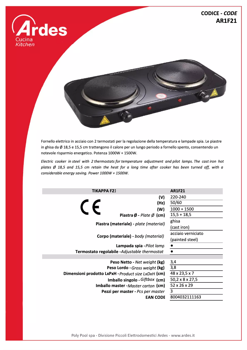 Imagen de la primera página del manual del dispositivo AR1F21