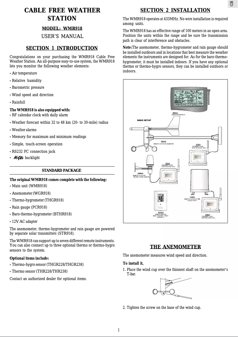 Página 1 del manual Manual de usuario Oregon Scientific WMR918