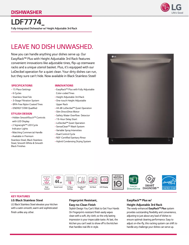 Imagen de la primera página del manual del dispositivo LDF7774