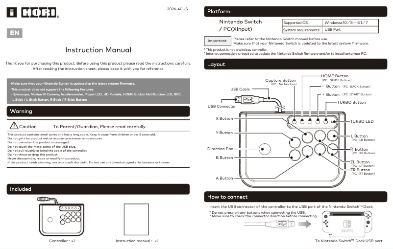 Página 1 del manual Manual de usuario Hori Fighting Stick Mini