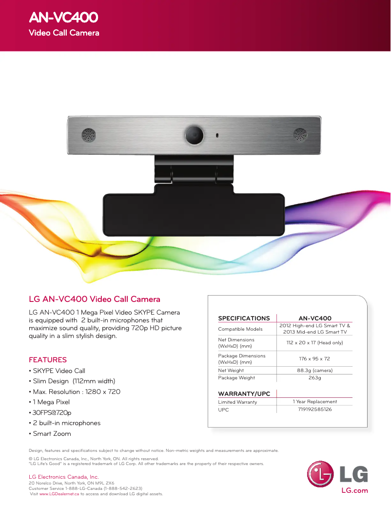 Página 1 del manual Ficha técnica LG AN-VC400