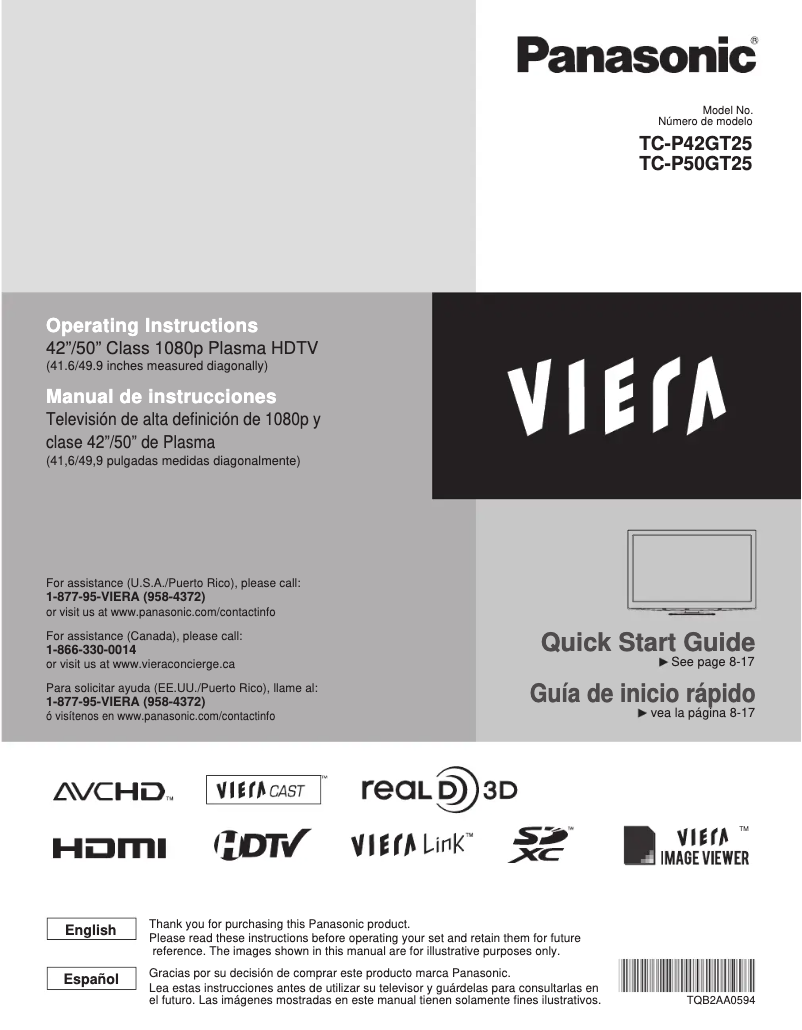 Imagen de la primera página del manual del dispositivo Viera TC-P42GT25