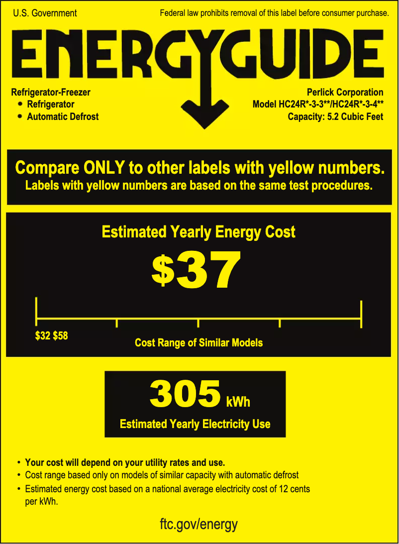 Página 1 del manual Etiqueta energética Perlick HC24RB-3-3R