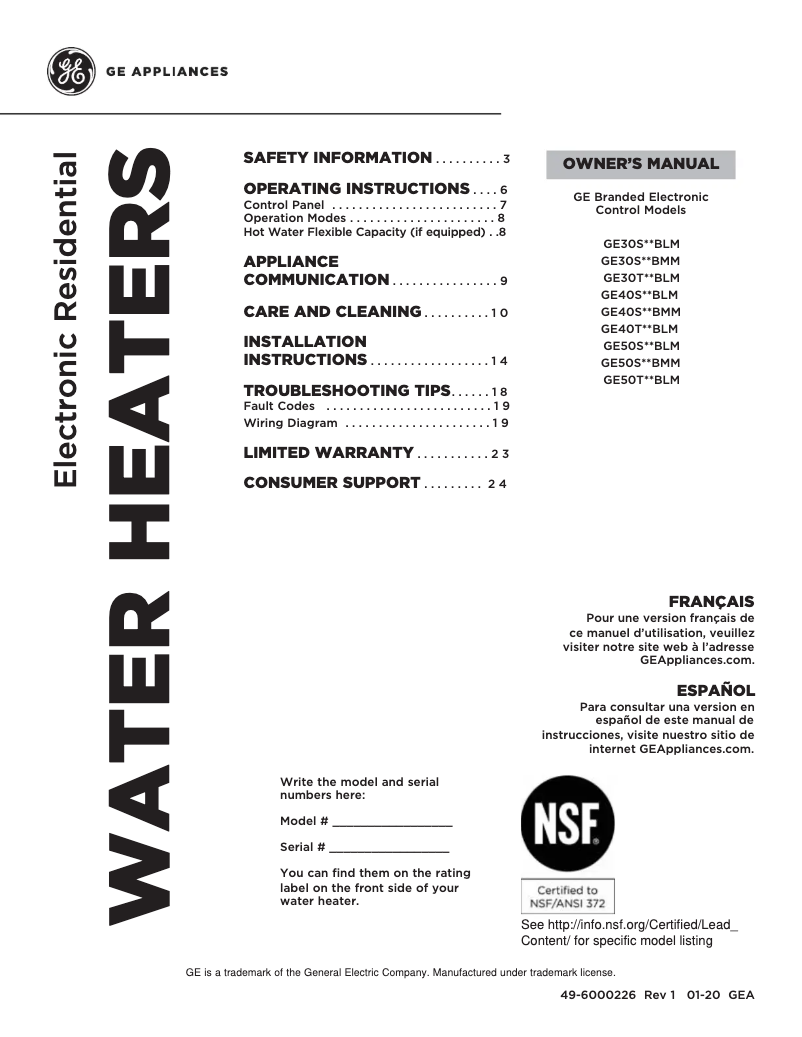 Página 1 del manual Manual de usuario GE GE50S12BLM