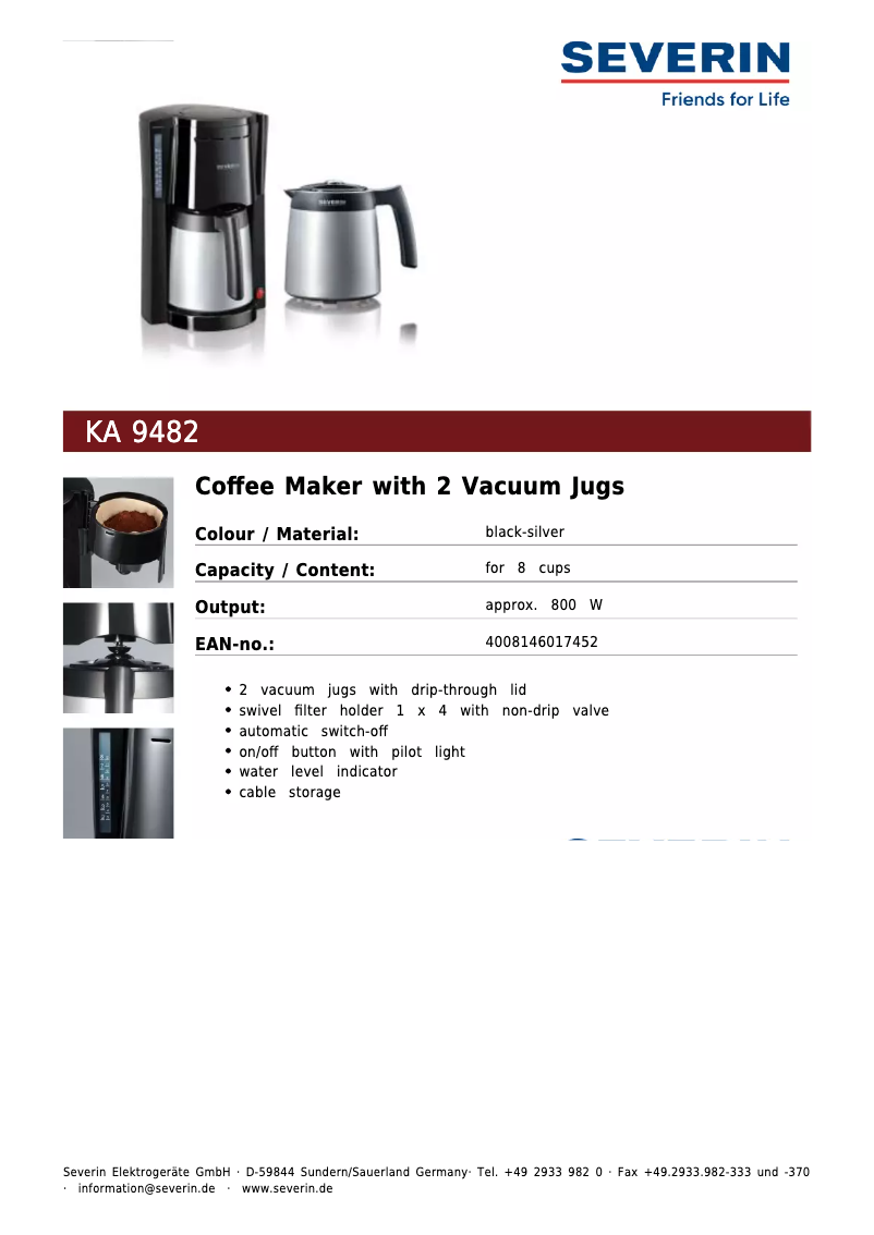 Página 1 del manual Ficha técnica Severin KA 9482