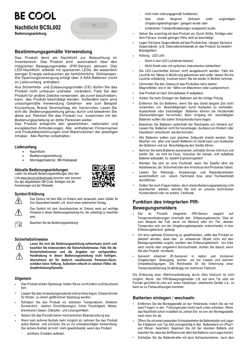 Página 1 del manual Manual de usuario Be Cool BCSL002