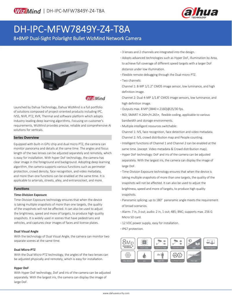 Página 1 del manual Ficha técnica Dahua Technology IPC-MFW7849Y-Z4-T8A