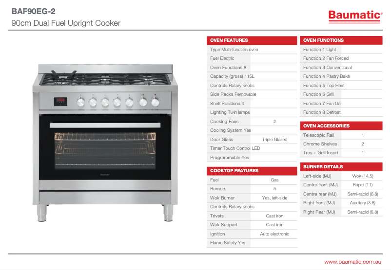 Página 1 del manual Ficha técnica Baumatic BAF90EG-2