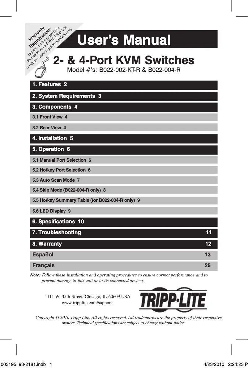 Página 1 del manual Manual de usuario Tripp Lite B022-004-R