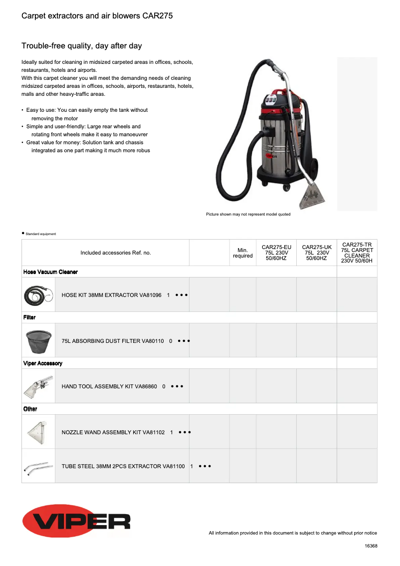 Página nº 1 - Ficha técnica Nilfisk Viper CAR275